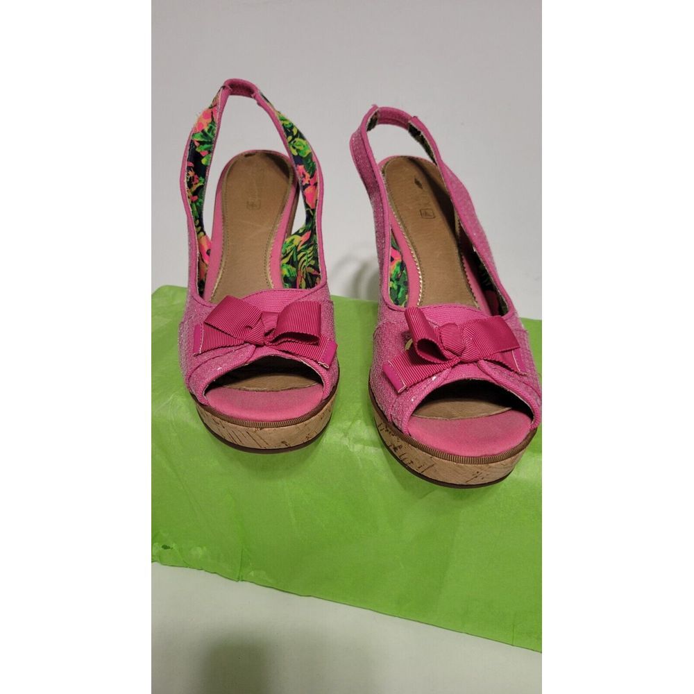 Sperry Top Sider Wedge High Heel Shoes‎ Womens 10M Bright Pink Sequins Bow